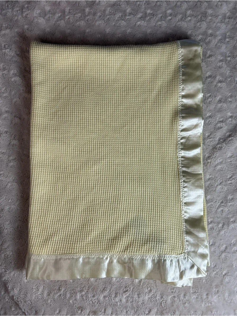 Starting Out Solid Yellow Baby Blanket Thermal Waffle Weave Silky Satin Edge